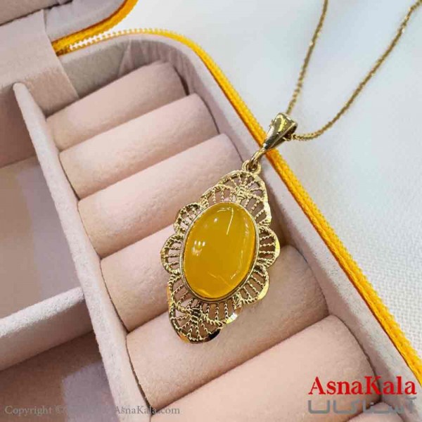 گردنبند زنانه طلاروس مدل سنگ شرف الشمس طرحدار کد GNB161249W