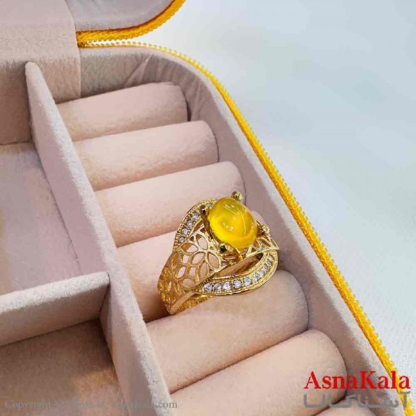 انگشتر زنانه طلاروس مدل سنگ شرف الشمس نگینی ANG19693W