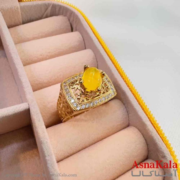انگشتر زنانه طلاروس مدل طرحدار سنگ شرف الشمس  ANG19695W