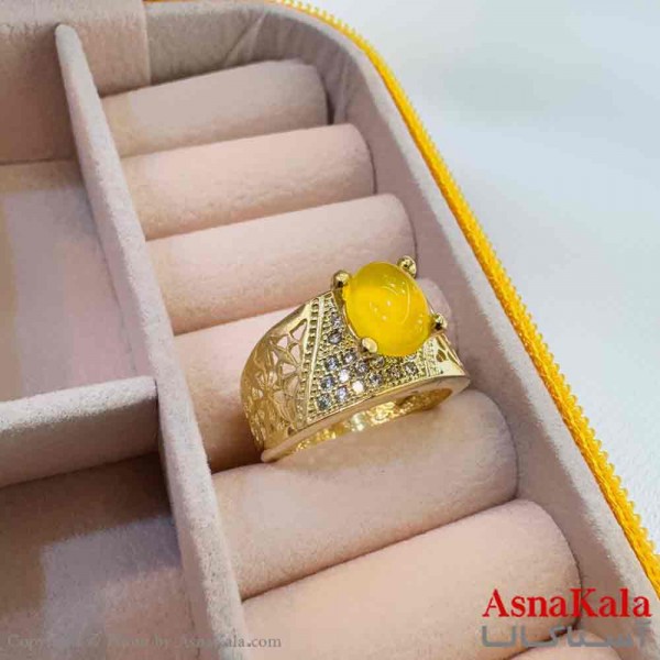 انگشتر زنانه طلاروس مدل سنگ شرف الشمس طلایی  ANG19697W