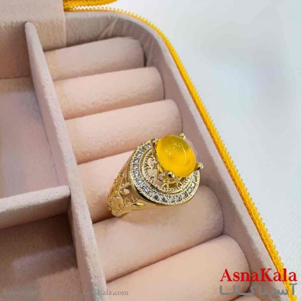 انگشتر زنانه طلاروس مدل دایره نگینی سنگ شرف الشمس ANG19698W