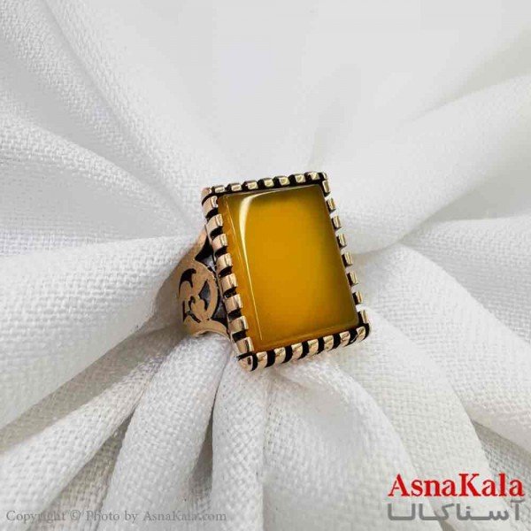 انگشتر زنانه طلاروس مدل عقیق زرد مربع ANG19702W
