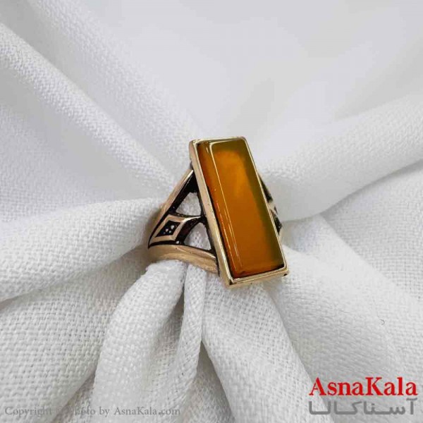 انگشتر زنانه طلاروس مدل عقیق زرد مستطیل ANG19703W