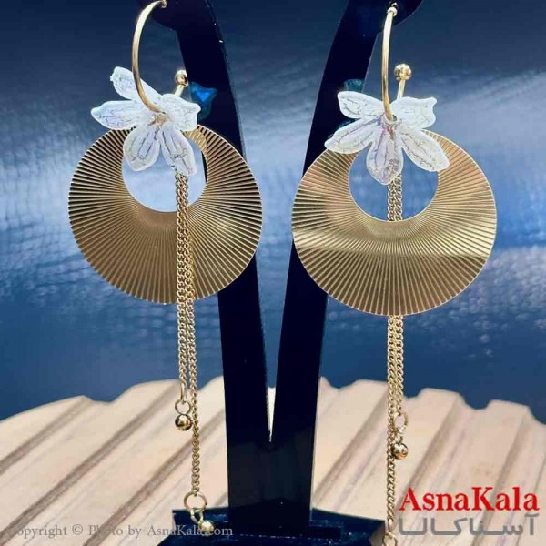 گوشواره آویزی استیل دخترانه مدل گل ریسه ای کد GSH15919W