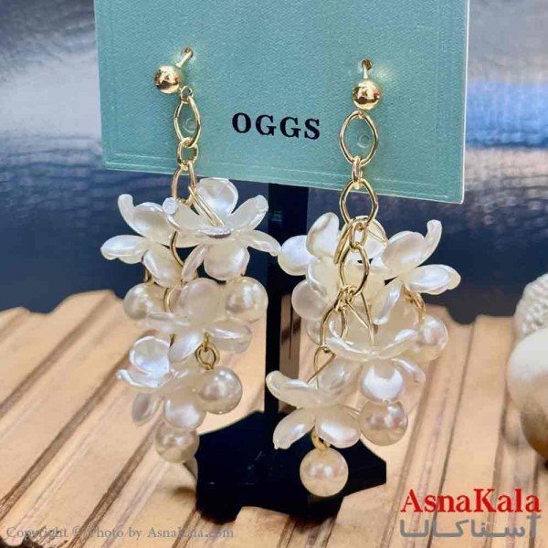 گوشواره آویزی استیل دخترانه مدل گل سفید کد GSH15920W