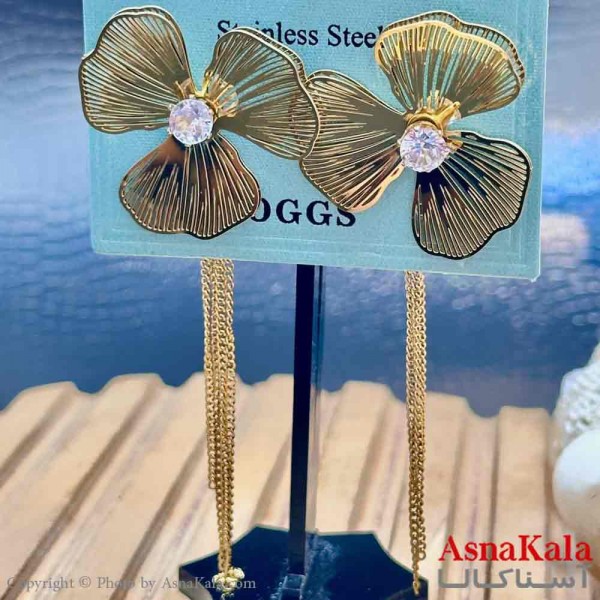 گوشواره آویزی استیل دخترانه مدل گل توری کد GSH15921W