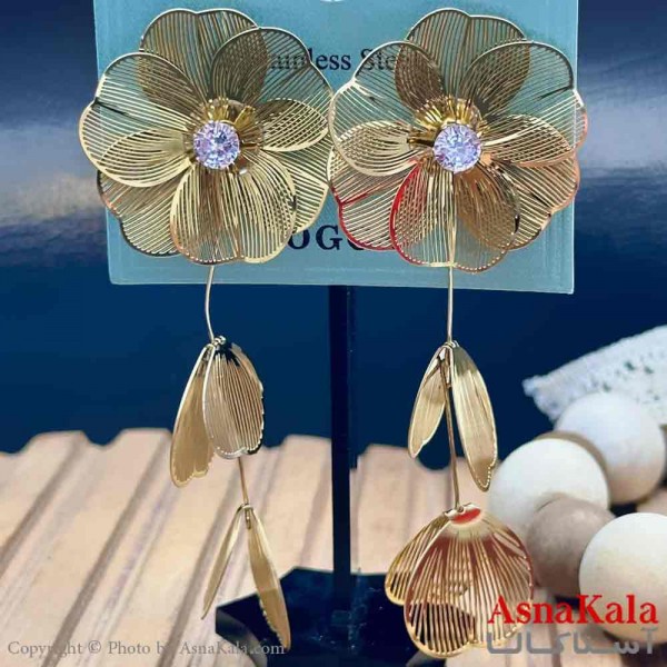گوشواره آویزی استیل مینیمال دخترانه مدل گل حصیری کد GSH15929W