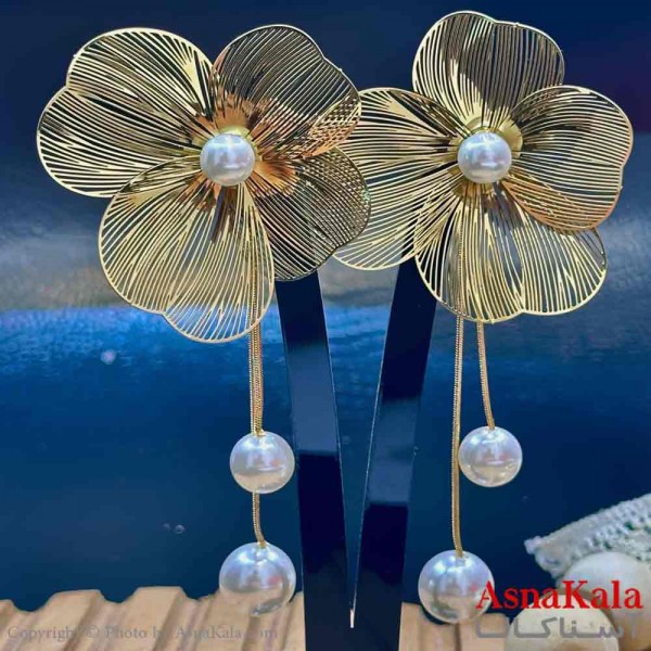 گوشواره آویزی استیل مینیمال دخترانه مدل گل مرواریدی کد GSH15935W