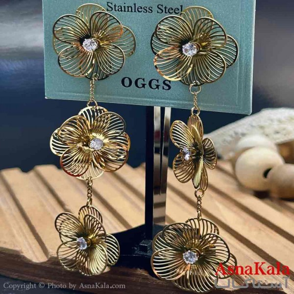 گوشواره آویزی استیل مینیمال دخترانه مدل سه گل  کد GSH15937W