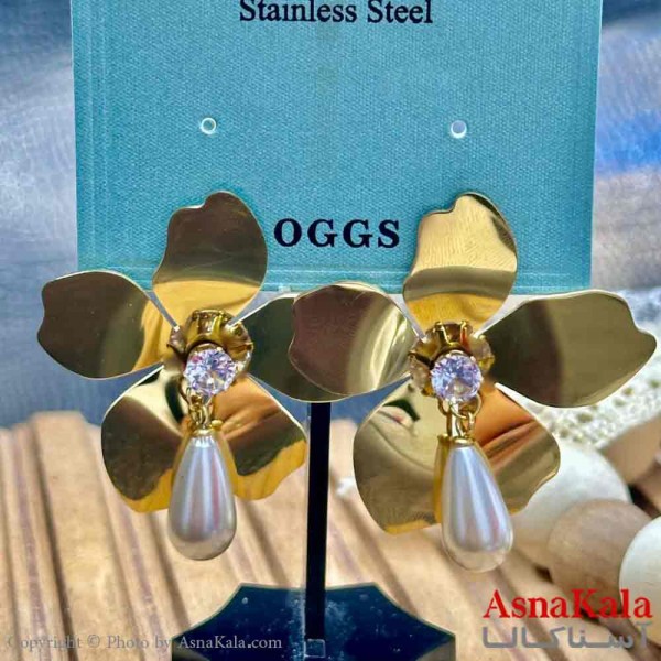 گوشواره میخی استیل مینیمال دخترانه مدل گل مرواریدی  کد GSH15951W