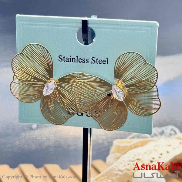 گوشواره میخی استیل مینیمال دخترانه مدل پروانه  کد GSH15952W