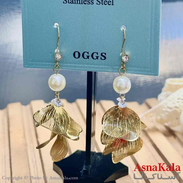 گوشواره آویزی استیل مینیمال دخترانه مدل گلبرگ مرواریدی  کد GSH15955W