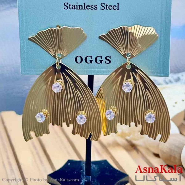 گوشواره آویزی استیل مینیمال دخترانه مدل مصری نگینی  کد GSH15959W