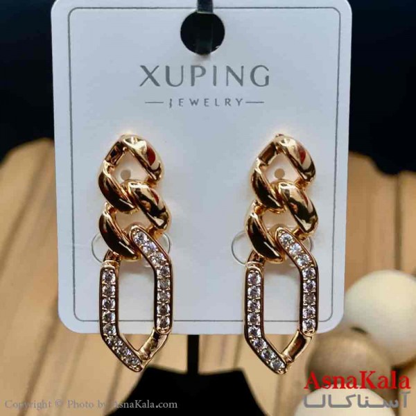 گوشواره زنانه مدل آویزی نگینی  ژوپینگ کد GSH15977W