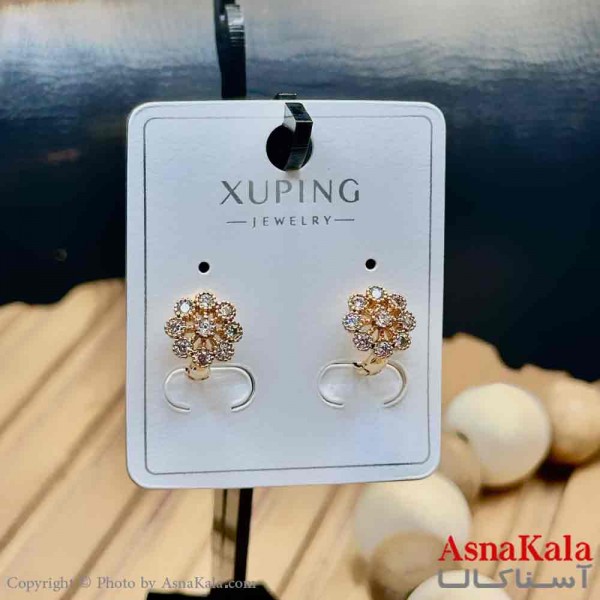 گوشواره زنانه مدل حلقه ای گل نگینی ژوپینگ کد GSH15982W