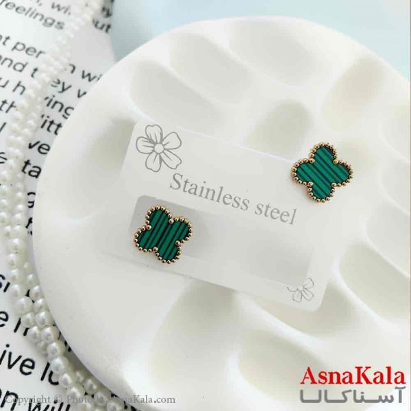 گوشواره استیل مینیمال دخترانه مدل ونکلیف سبز کد GSH151004W