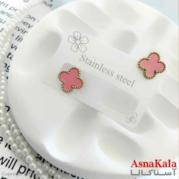 گوشواره استیل مینیمال دخترانه مدل ونکلیف صورتی کد GSH151006W