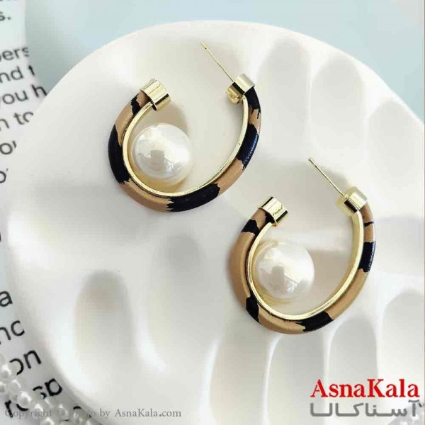 گوشواره استیل فانتزی دخترانه مدل مروارید پلنگی  کد GSH151013W