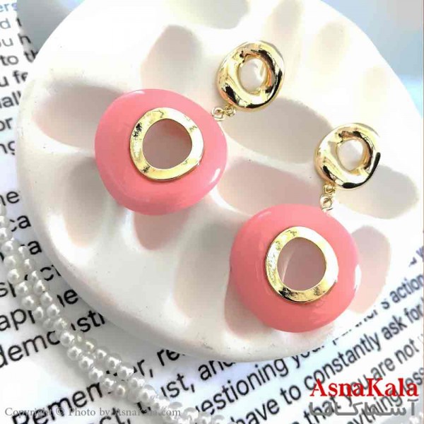 گوشواره استیل فانتزی دخترانه مدل حلقه ای صورتی کد GSH151019W