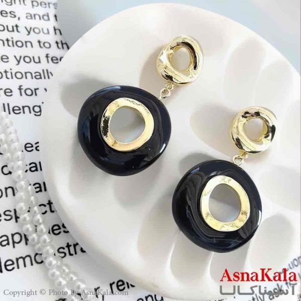 گوشواره استیل فانتزی دخترانه مدل حلقه ای مشکی کد GSH151020W