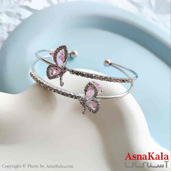 بنگل مینیمال دخترانه استیل 316 مدل پروانه دو لاین کد DSB18773W