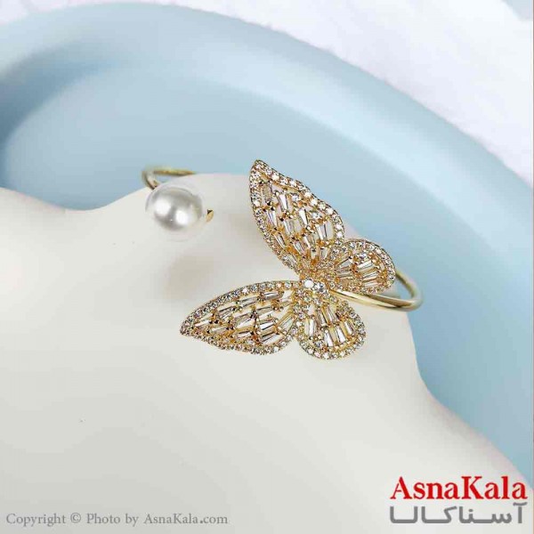 بنگل مینیمال دخترانه استیل 316 مدل پروانه نگین طلایی کد DSB18774W