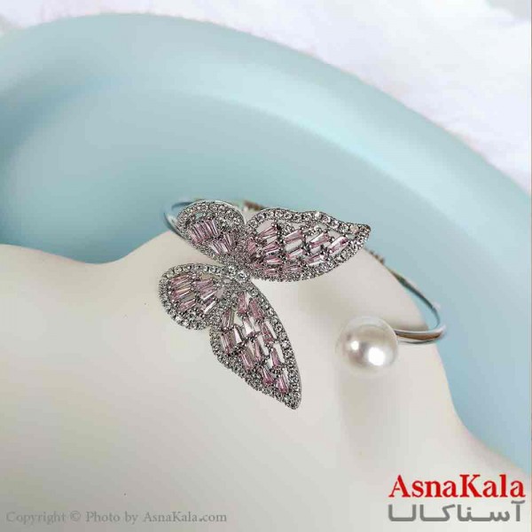 بنگل مینیمال دخترانه استیل 316 مدل پروانه نگین صورتی کد DSB18777W