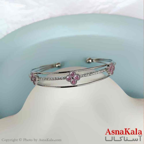 بنگل مینیمال دخترانه استیل 316 مدل گل صورتی سه لاین کد DSB18778W