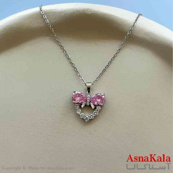 گردنبند زنانه استیل مینیمال مدل قلب پاپیونی کد GNB161257W