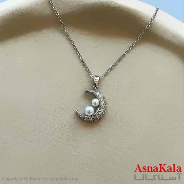 گردنبند زنانه استیل مینیمال مدل ماه مرواریدی کد GNB161259W