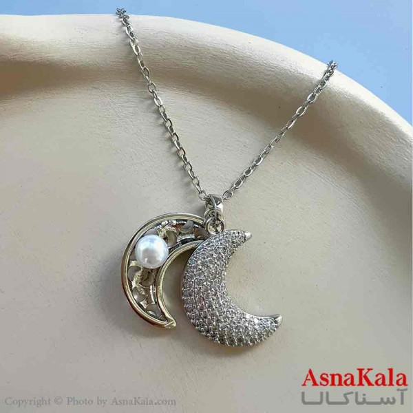 گردنبند زنانه استیل مینیمال مدل ماه فول نگین کد GNB161261W