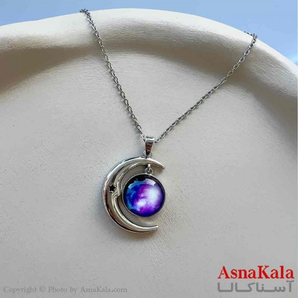 گردنبند زنانه استیل مینیمال مدل ماه شبتاب کد GNB161262W