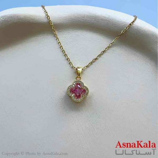 گردنبند زنانه استیل مینیمال مدل گل صورتی کد GNB161265W