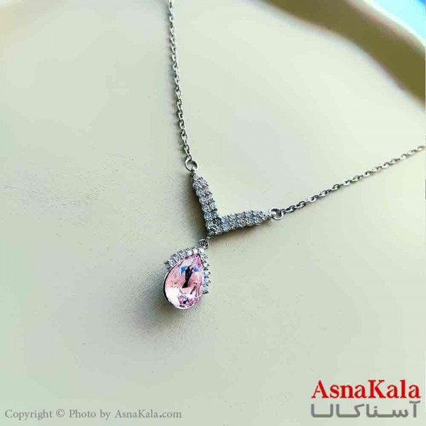 گردنبند زنانه استیل مینیمال مدل نگین صورتی  کد GNB161272W