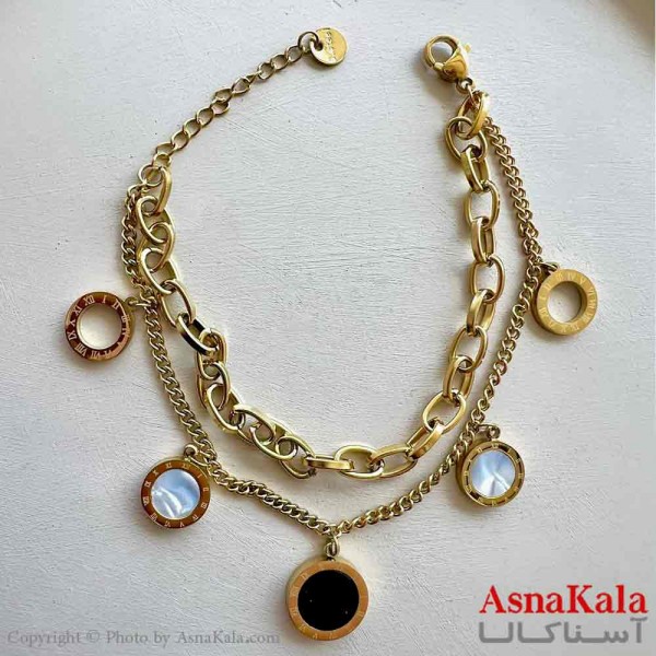 دستبند زنانه پینترستی مدل دو لاین آویزدار کد DSB18788W