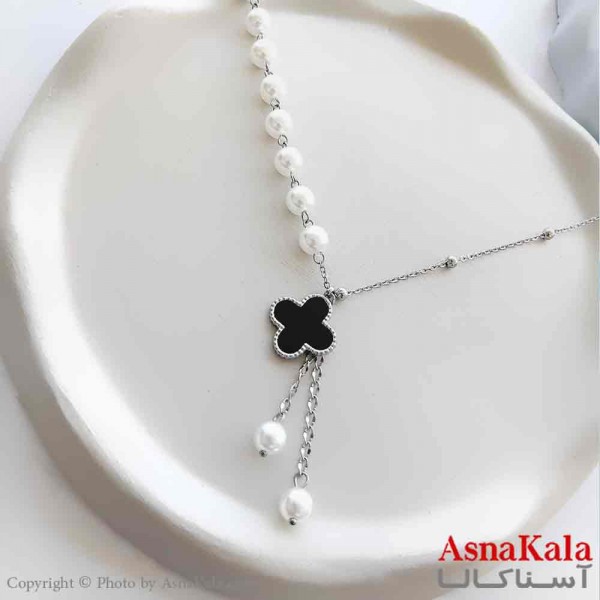 گردنبند زنانه استیل مینیمال مدل مروارید ونکلیف مشکی کد GNB161285W