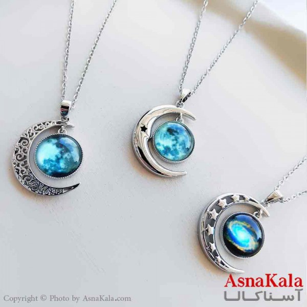 گردنبند زنانه استیل مینیمال مدل ماه شبتاب کد GNB161288W