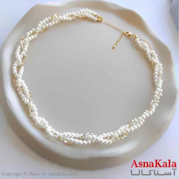 گردنبند زنانه استیل مینیمال مدل ریسه ای مرواریدی کد GNB161292W