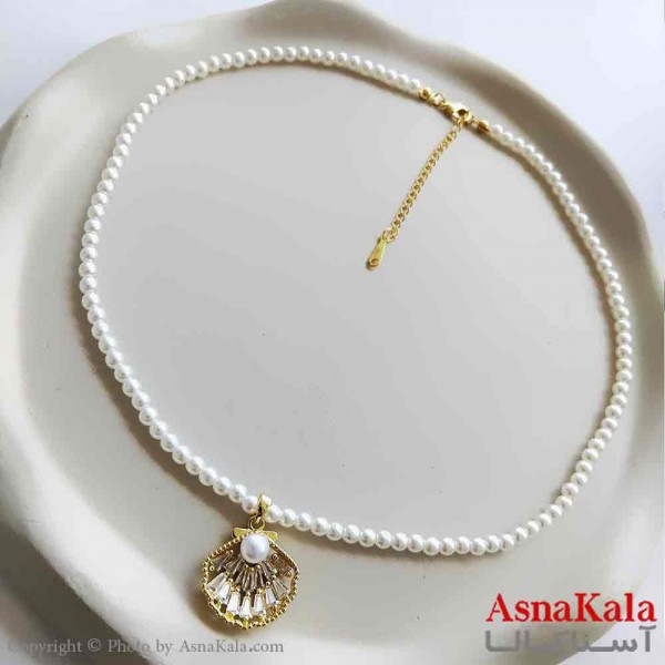 گردنبند زنانه استیل مینیمال مدل مروارید صدف طلایی  کد GNB161296W