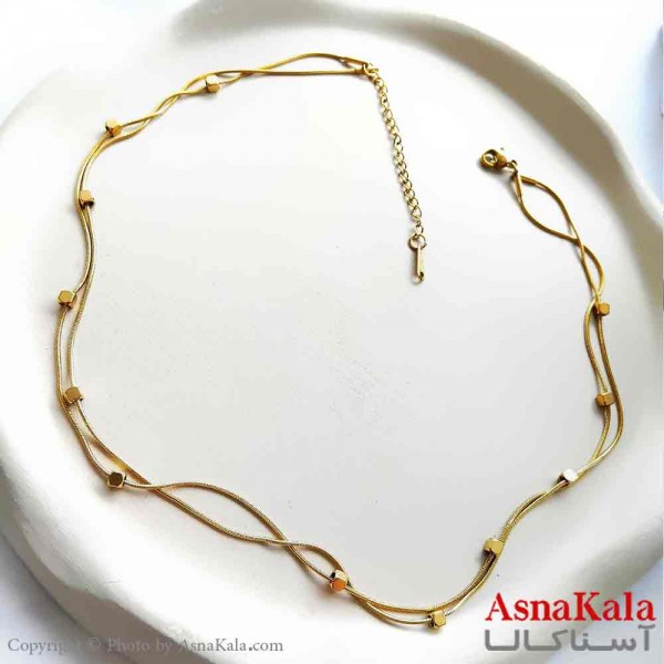 گردنبند زنانه استیل مینیمال مدل دولاین مکعب طلایی  کد GNB161300W