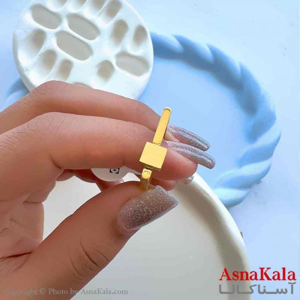 انگشتر زنانه استیل مینیمال مدل مکعبی طلایی کد ANG19708W