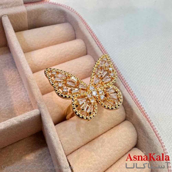 انگشتر زنانه استیل مینیمال مدل پروانه طلایی کد ANG19715W