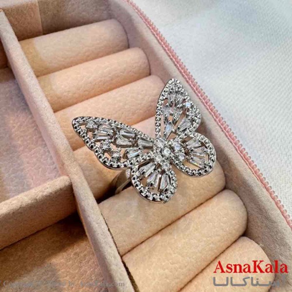 انگشتر زنانه استیل مینیمال مدل پروانه نقره ای کد ANG19716W