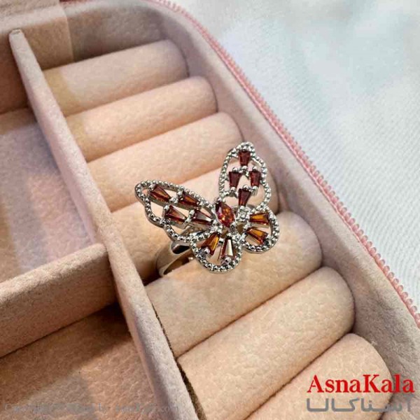 انگشتر زنانه استیل مینیمال مدل پروانه نگینی کد ANG19719W