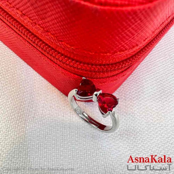 انگشتر زنانه استیل مینیمال مدل پاپیون نگین قرمز کد ANG19724W