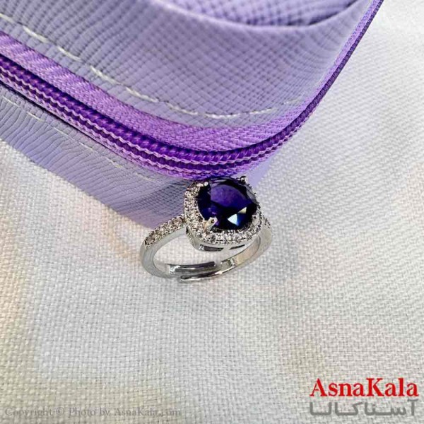 انگشتر زنانه استیل مینیمال مدل جواهر نگین آبی کد ANG19725W