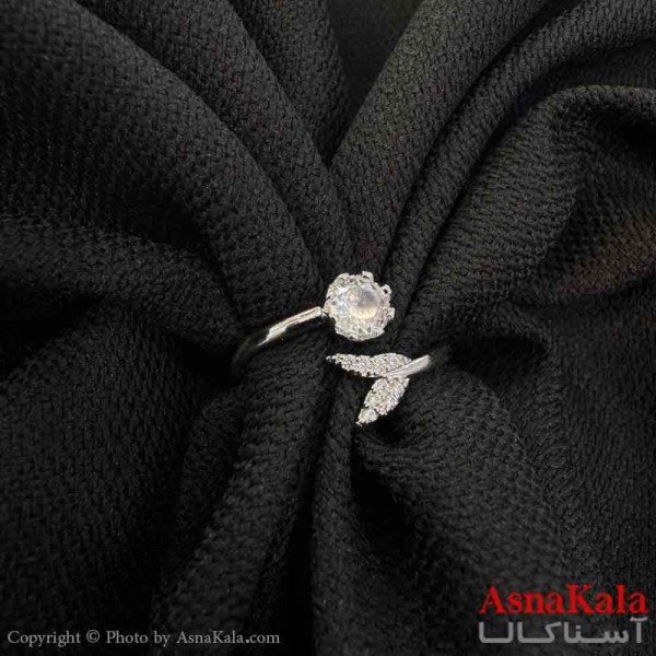 انگشتر زنانه استیل مینیمال مدل دم وال نگینی کد ANG19728W