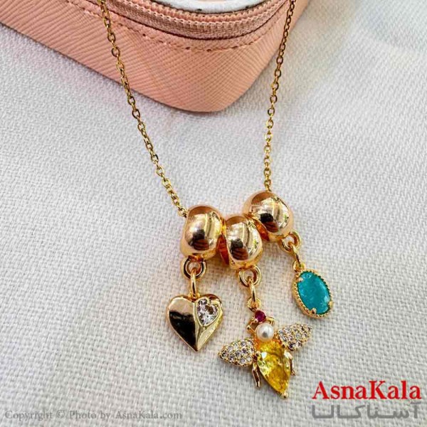 گردنبند زنانه استیل مینیمال مدل سه آویزه نگینی کد GNB161313W