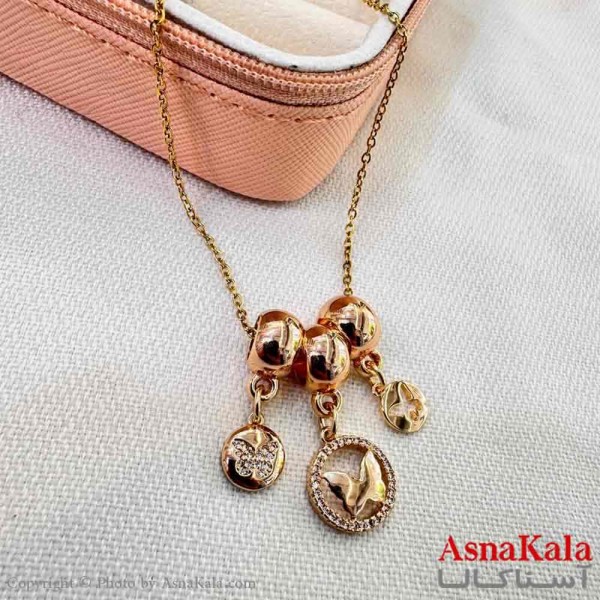 گردنبند زنانه استیل مینیمال مدل سه آویزه پروانه کد GNB161316W