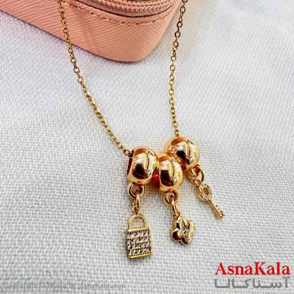 گردنبند زنانه استیل مینیمال مدل سه آویزه قفل کد GNB161317W